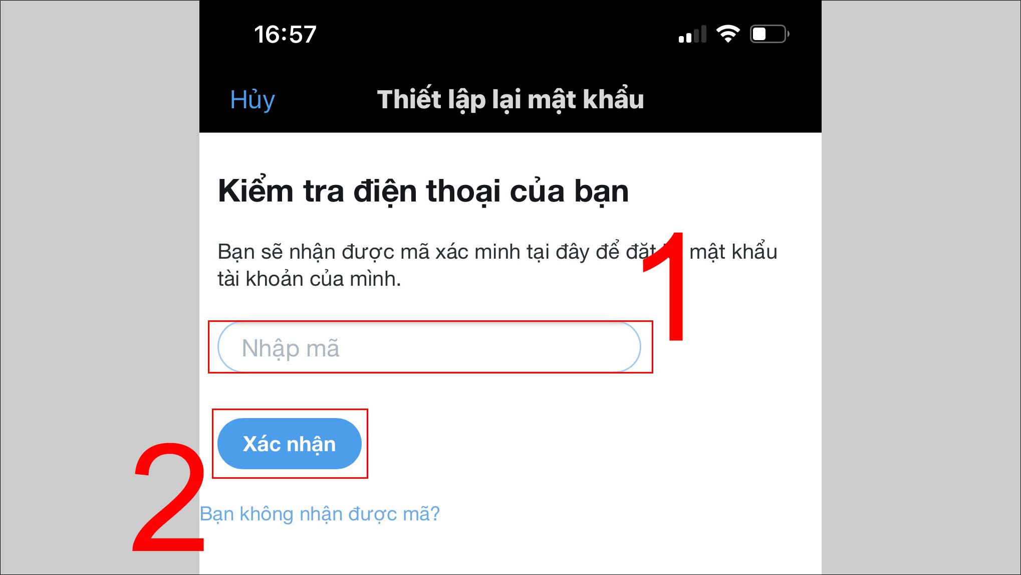 Nhập lại số điện thoại